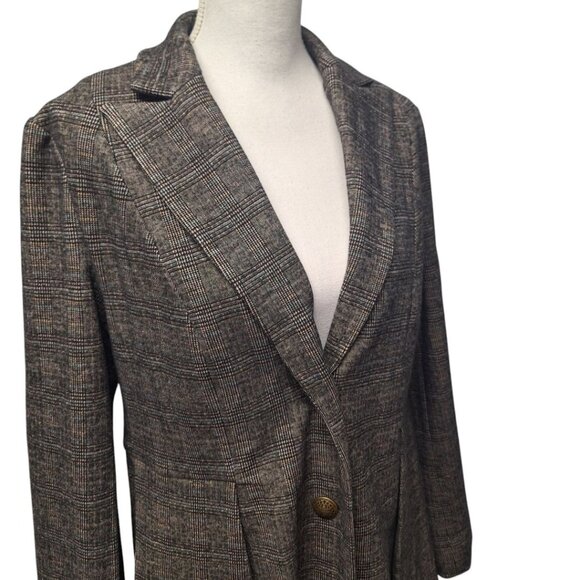 Soft Surroundings Blazer Suit Jacket Brown Gray Plaid Womens Medium Button - Picture 2 of 11